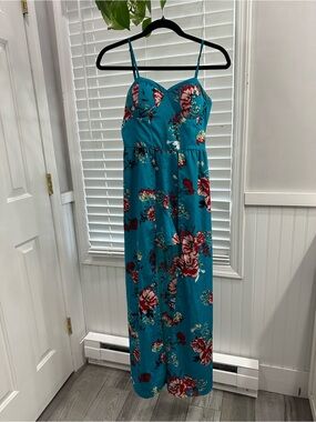 Teal Floral Spaghetti Strap romper